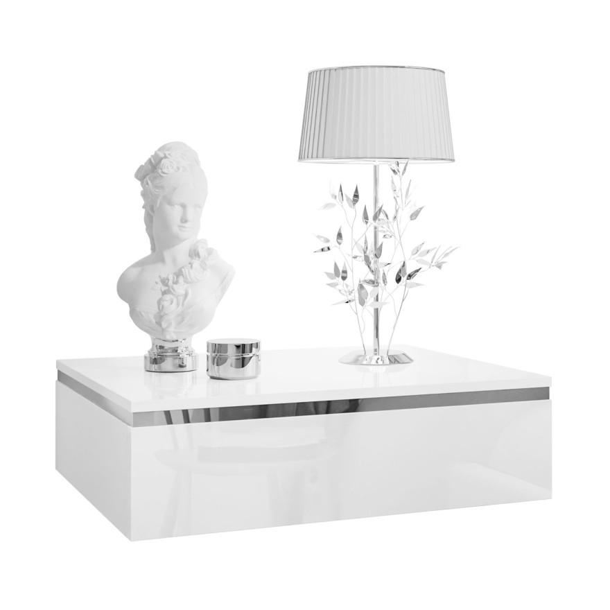 Stolik nocny AURORA SILVER wiszący biały połysk