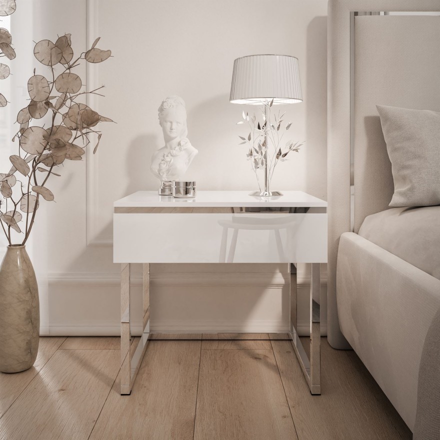 Stolik nocny AURORA SILVER na srebrnym stelażu