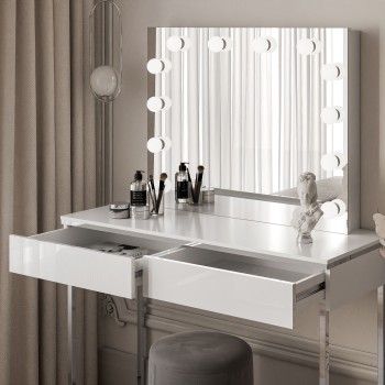 Toaletka kosmetyczna AURORA SILVER ELITE z lustrem biały połysk