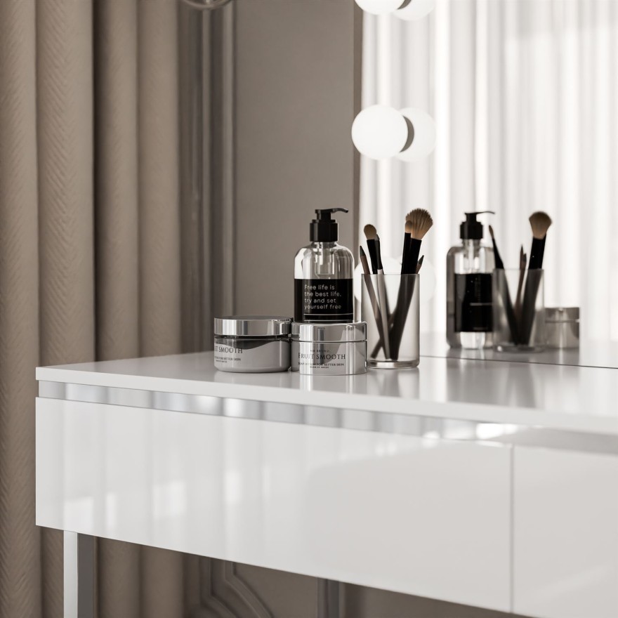 Toaletka kosmetyczna AURORA SILVER ELITE z lustrem biały połysk