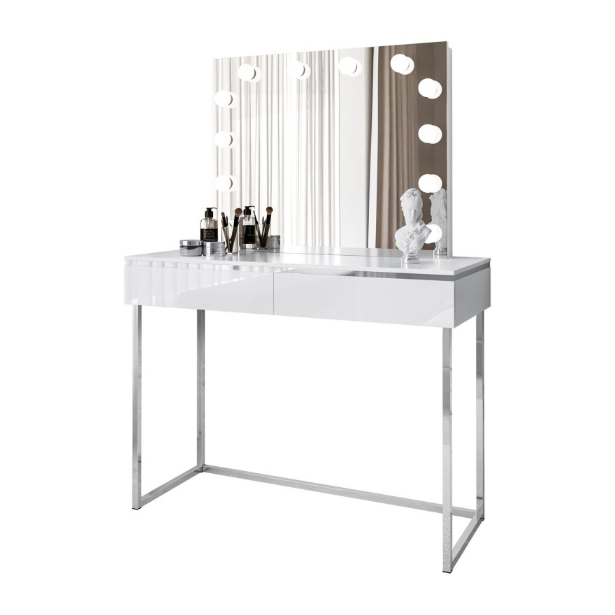 Toaletka kosmetyczna AURORA SILVER ELITE z lustrem biały połysk