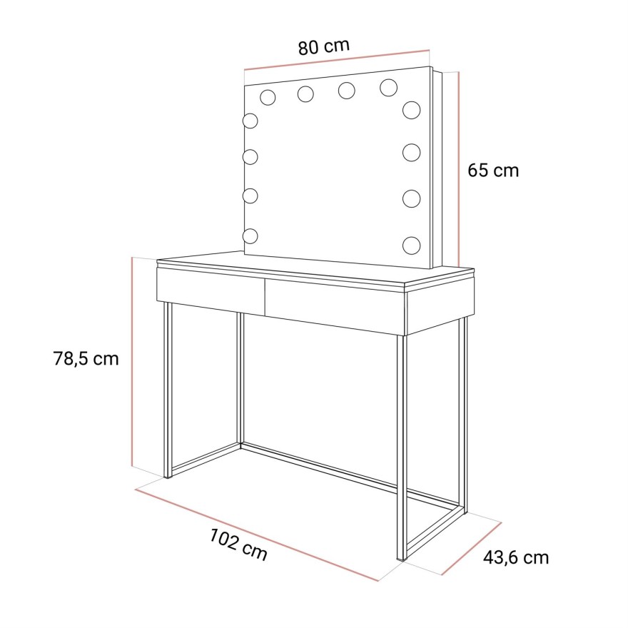 Toaletka kosmetyczna AURORA SILVER ELITE z lustrem biały połysk