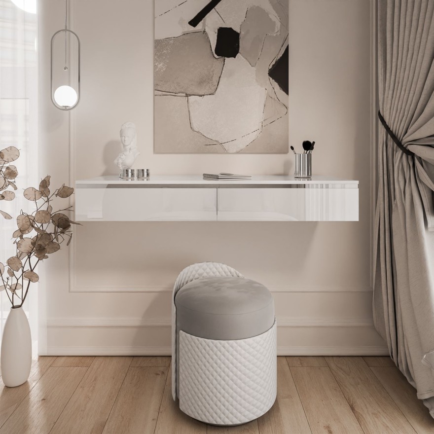 Toaletka kosmetyczna AURORA SILVER wisząca biały połysk