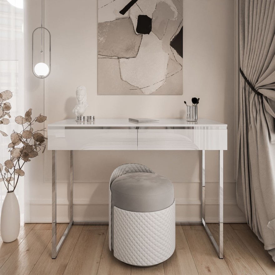 Konsola AURORA SILVER biały połysk na srebrnym stelażu