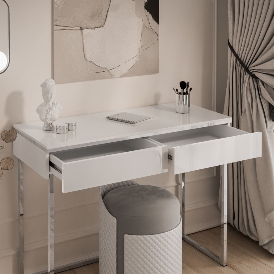 Konsola AURORA SILVER biały połysk na srebrnym stelażu