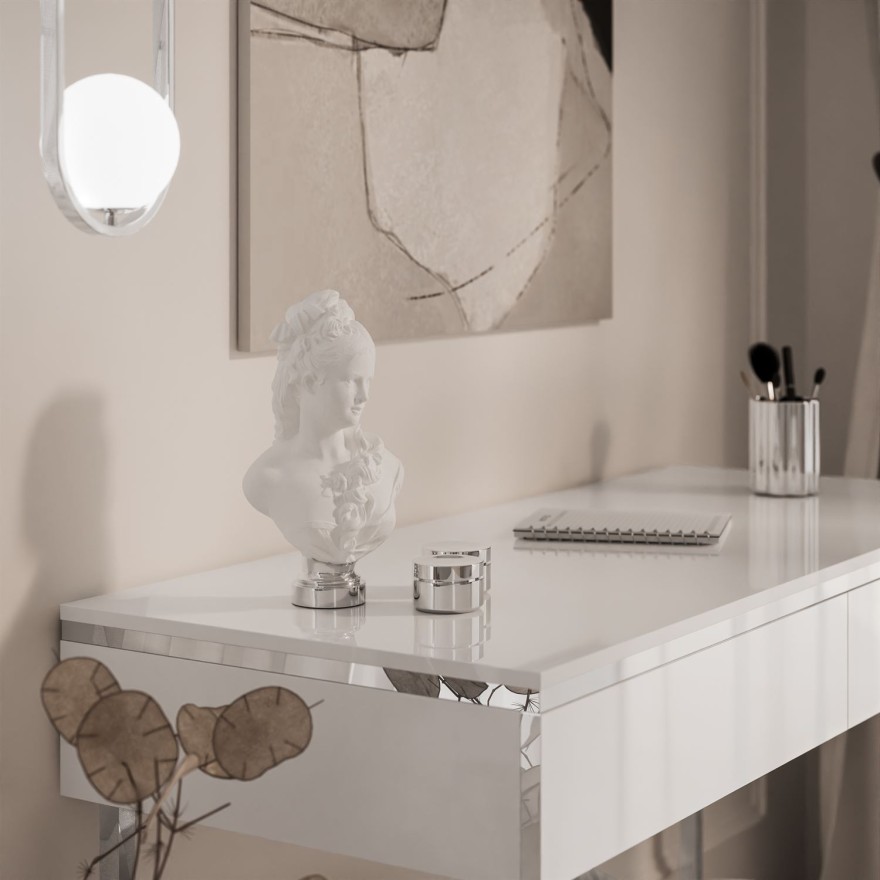 Konsola AURORA SILVER biały połysk na srebrnym stelażu