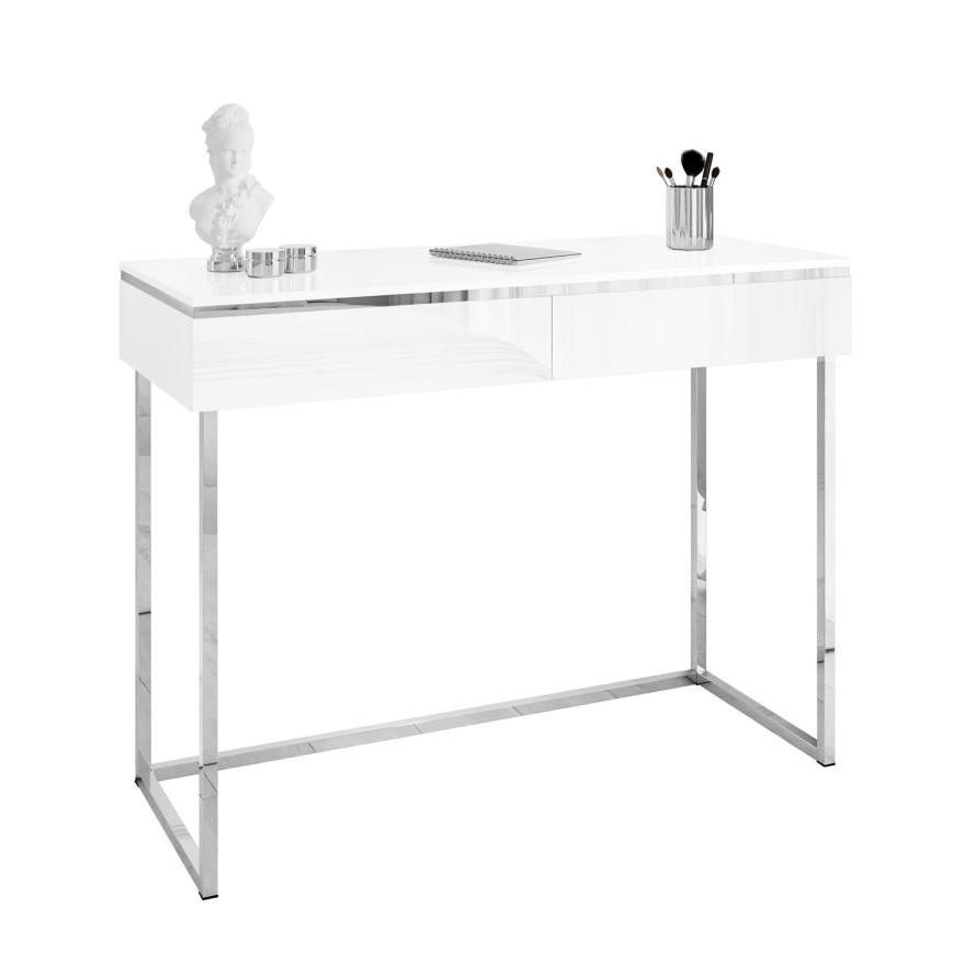 Konsola AURORA SILVER biały połysk na srebrnym stelażu