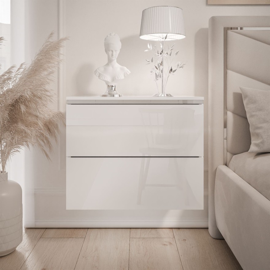 Stolik nocny AURORA II SILVER biały połysk z oświetleniem LED