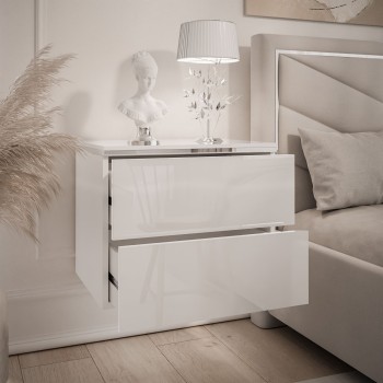 Stolik nocny AURORA II SILVER biały połysk z oświetleniem LED