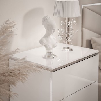 Stolik nocny AURORA II SILVER biały połysk z oświetleniem LED