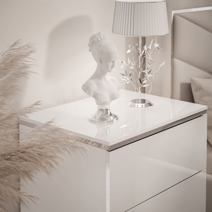 Stolik nocny AURORA II SILVER biały połysk z oświetleniem LED