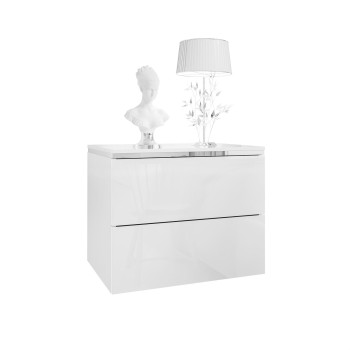 Stolik nocny AURORA II SILVER biały połysk z oświetleniem LED