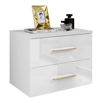 Stolik nocny LINA II podwieszany z uchwytami złoty chrom LED wysoki połysk