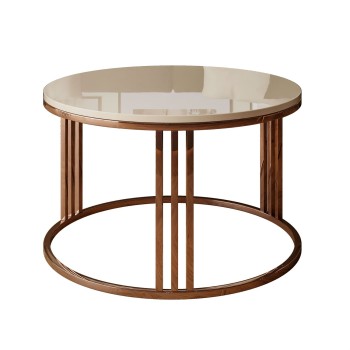 Okrągły stolik kawowy LORI połysk z miedzianym stelażem
