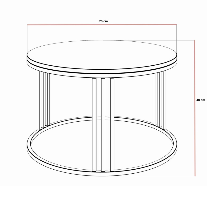 Okrągły stolik kawowy LORI połysk z miedzianym stelażem