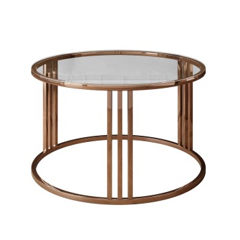 Okrągły stolik kawowy LORI GLASS z miedzianym stelażem
