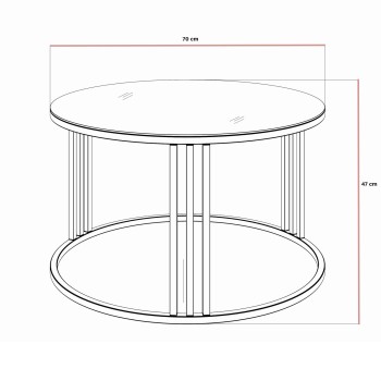 Okrągły stolik kawowy LORI GLASS z miedzianym stelażem