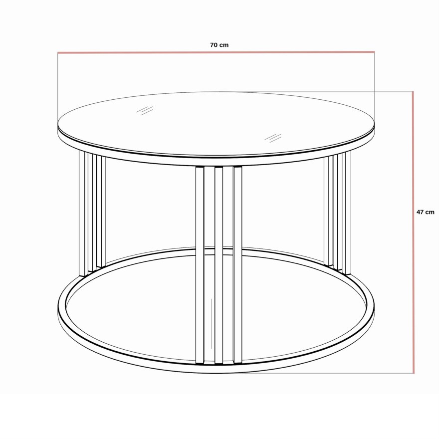 Okrągły stolik kawowy LORI GLASS z miedzianym stelażem