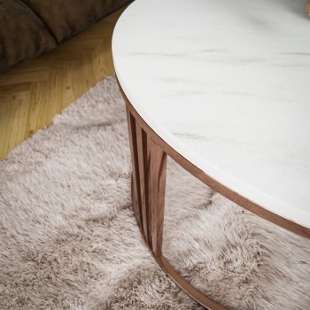 Okrągły stolik kawowy LORI mat z miedzianym stelażem