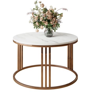 Okrągły stolik kawowy LORI mat z miedzianym stelażem