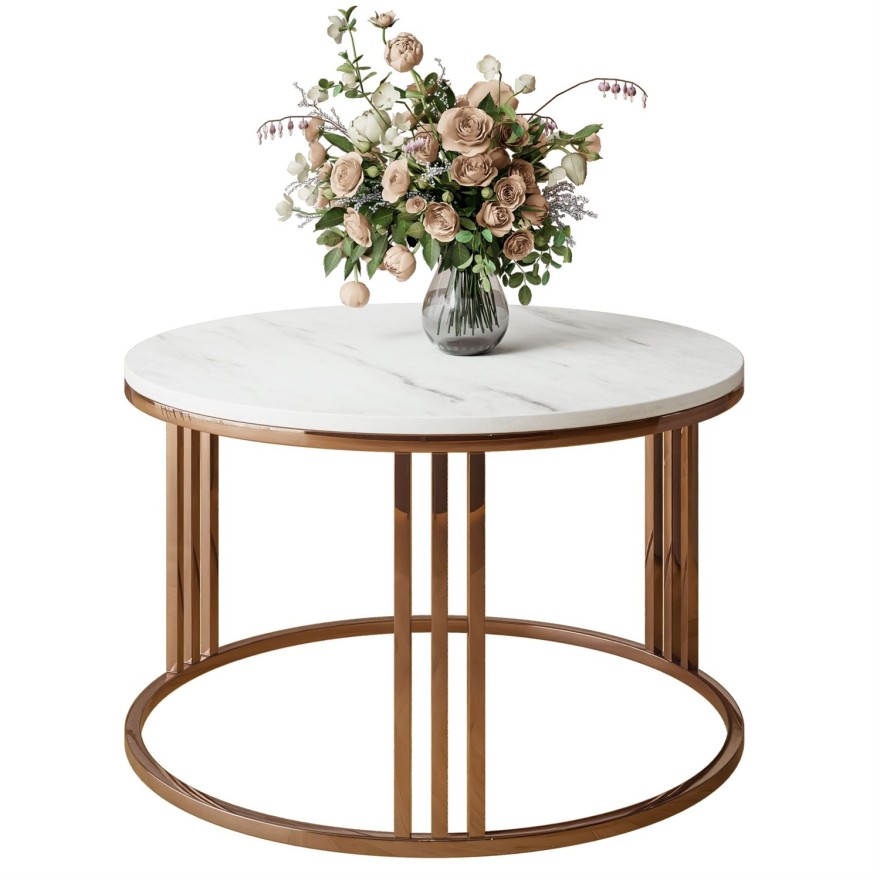 Okrągły stolik kawowy LORI mat z miedzianym stelażem