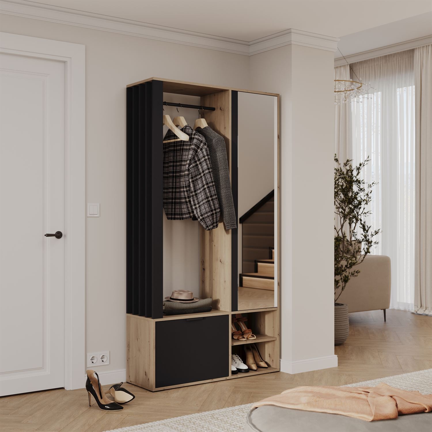 Garderoba FORIS LOFT z lustrem i drążkami na ubrania