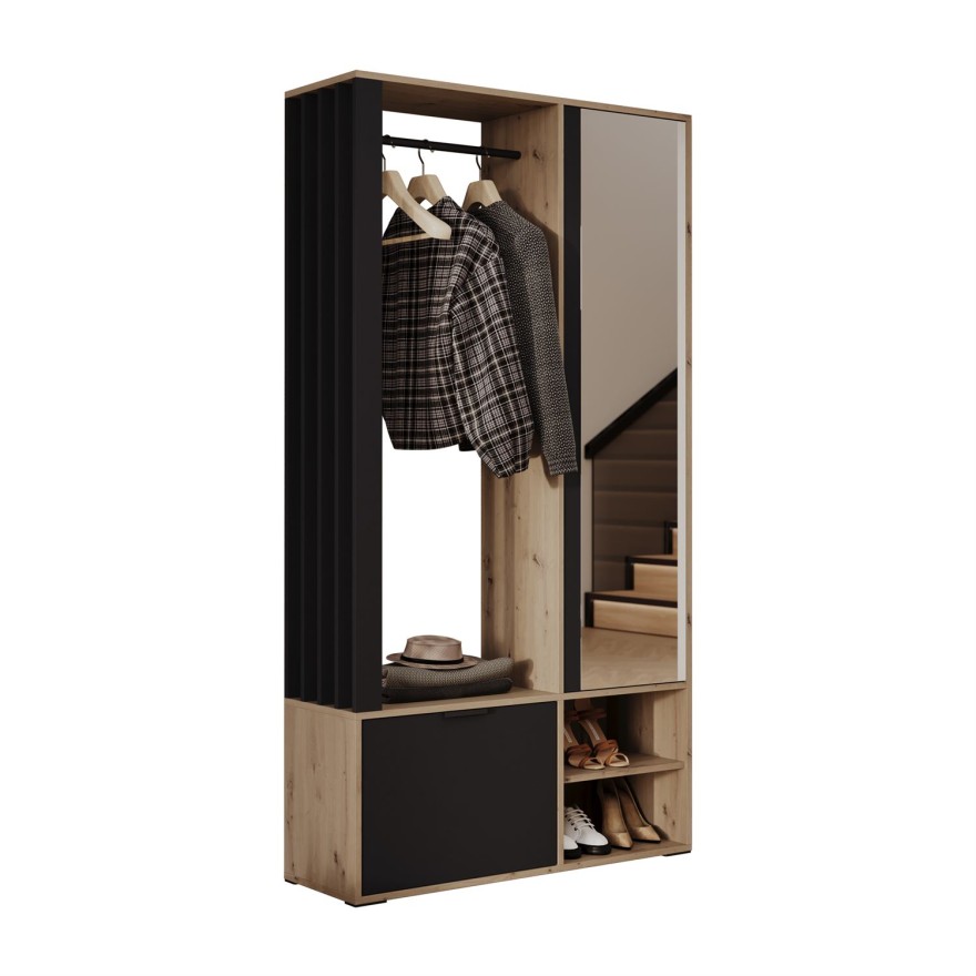 Garderoba FORIS LOFT z lustrem i drążkami na ubrania