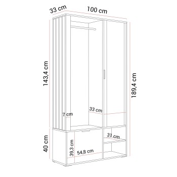 Garderoba FORIS LOFT z lustrem i drążkami na ubrania