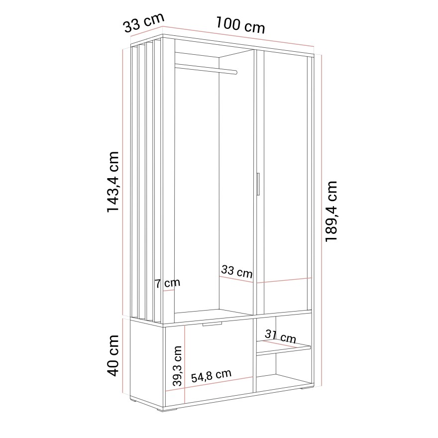 Garderoba FORIS LOFT z lustrem i drążkami na ubrania