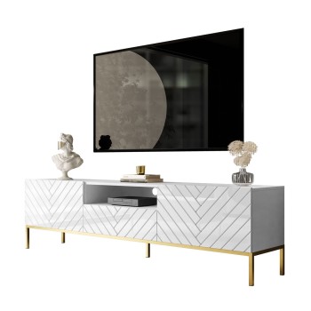 Szafka RTV SANTILE 190 cm na złotych nogach wysoki połysk