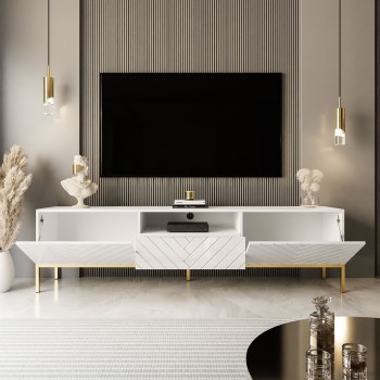 Szafka RTV SANTILE 190 cm na złotych nogach wysoki połysk