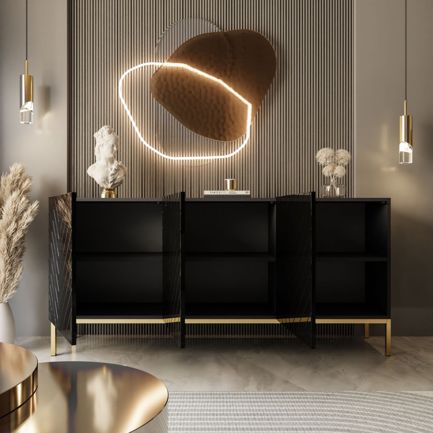 Komoda SANTILE na złotych nogach wysoki połysk