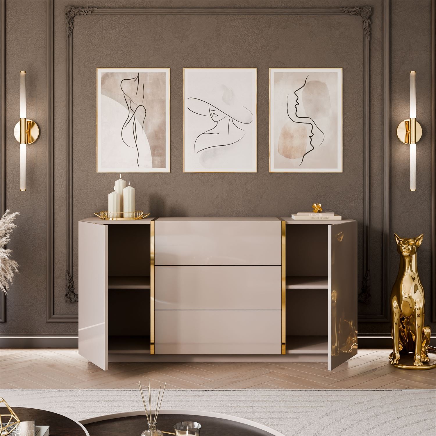 Komoda z szufladami ONYX kaszmir wysoki połysk 158 cm