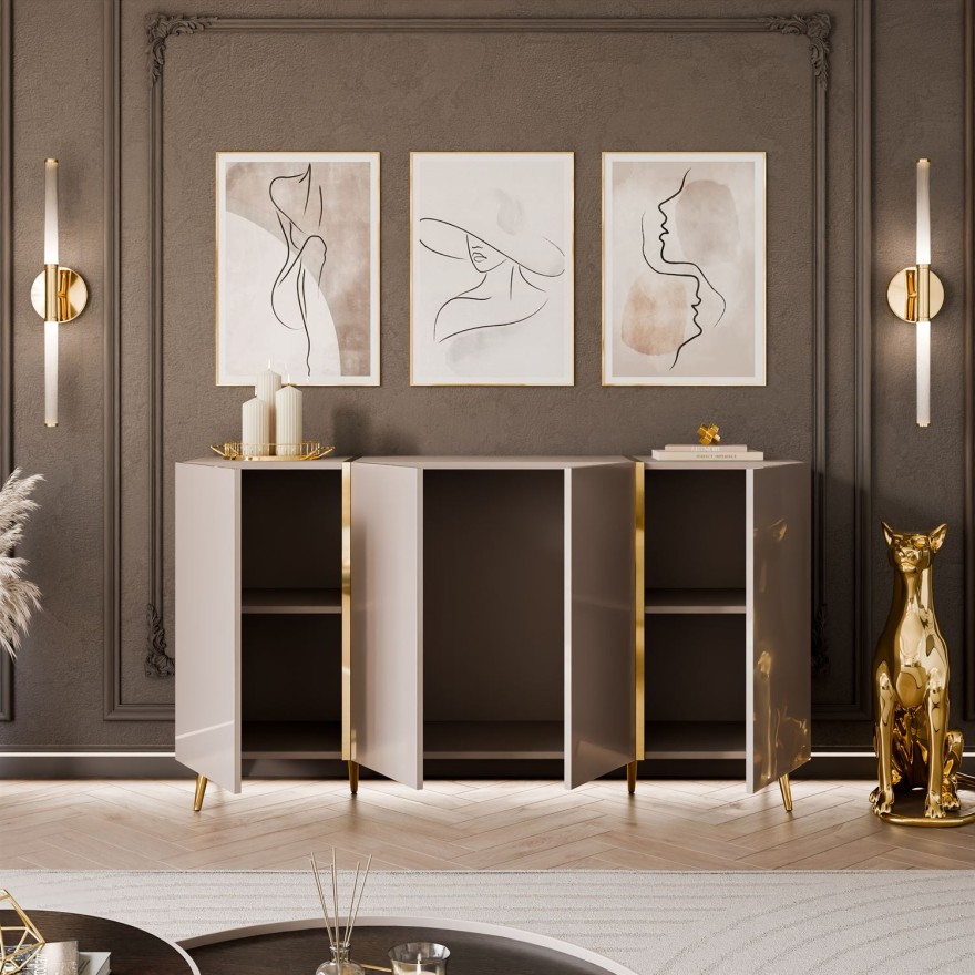 Komoda ONYX 4D Kaszmir na złotych nóżkach wysoki połysk 158 cm