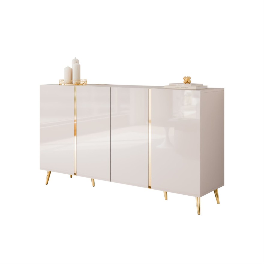 Komoda ONYX 4D Kaszmir na złotych nóżkach wysoki połysk 158 cm