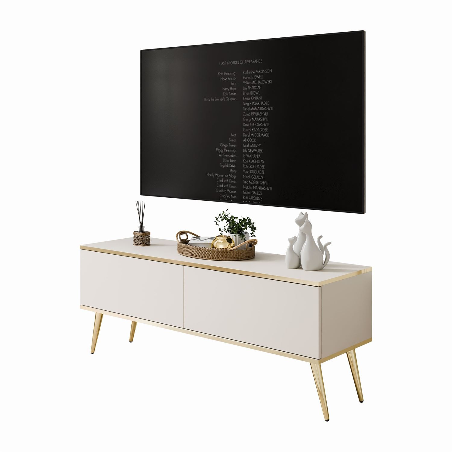 Szafka pod telewizor OXFORD III 135 cm na złotych nóżkach