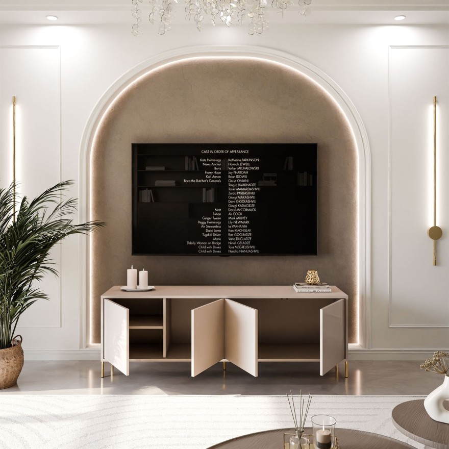 Szafka RTV SANAYI na wysokich nóżkach kaszmir połysk