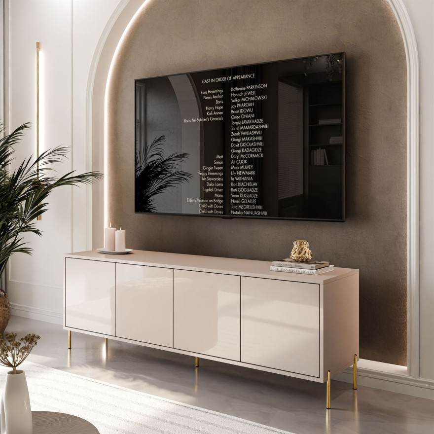 Szafka RTV SANAYI na wysokich nóżkach kaszmir połysk