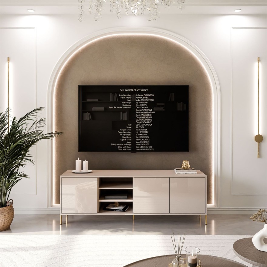 Szafka RTV SANAYI na wysokich nóżkach kaszmir połysk