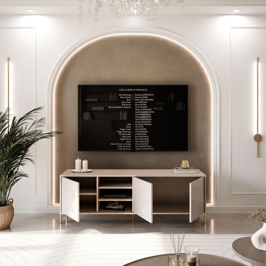 Szafka RTV SANAYI na wysokich nóżkach kaszmir połysk