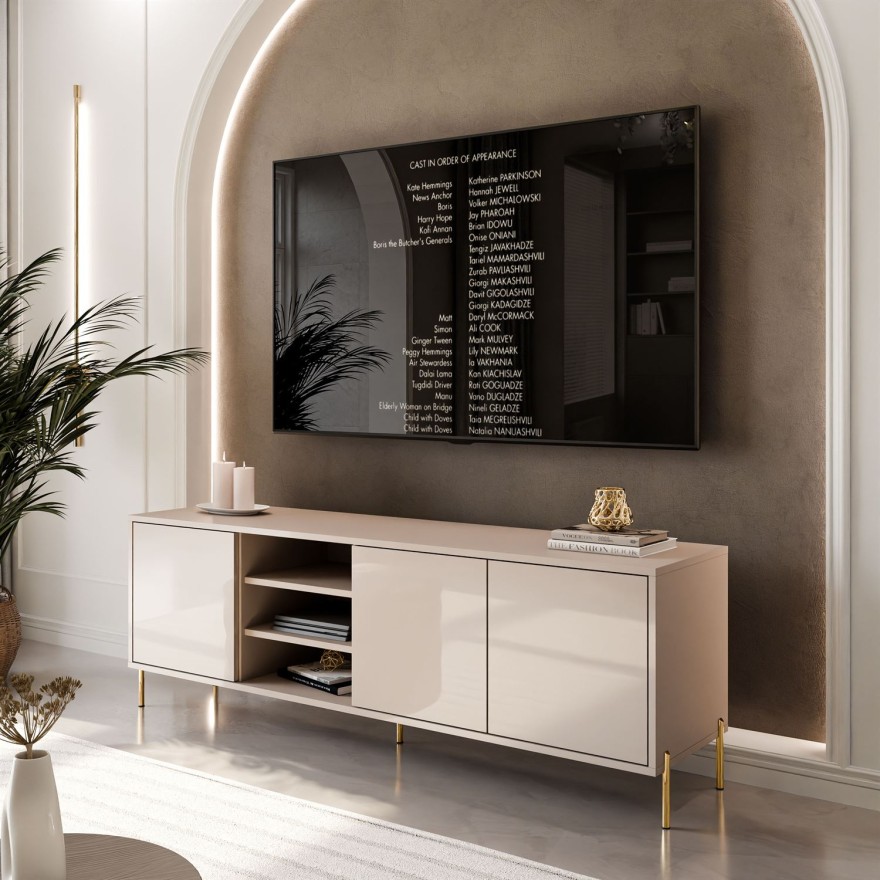 Szafka RTV SANAYI na wysokich nóżkach kaszmir połysk