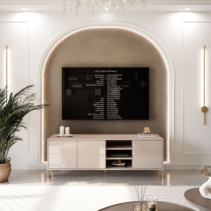 Szafka RTV SANAYI na wysokich nóżkach kaszmir połysk