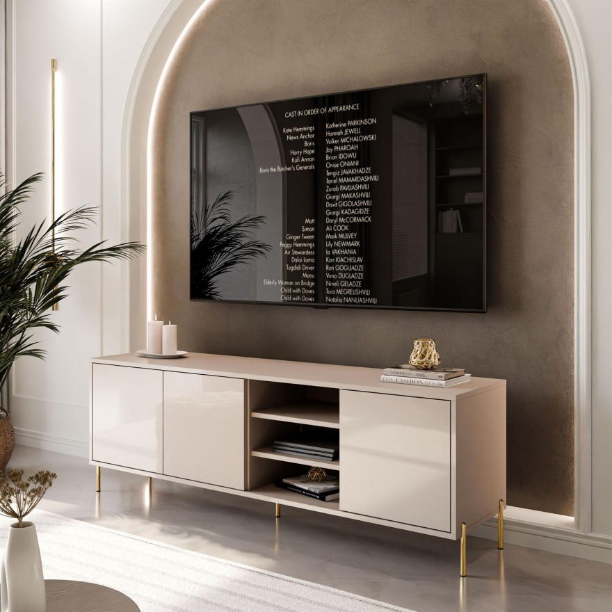 Szafka RTV SANAYI na wysokich nóżkach kaszmir połysk