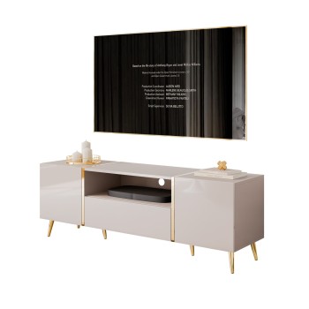 Szafka RTV ONYX 158 cm kaszmir na złotych nóżkach wysoki połysk