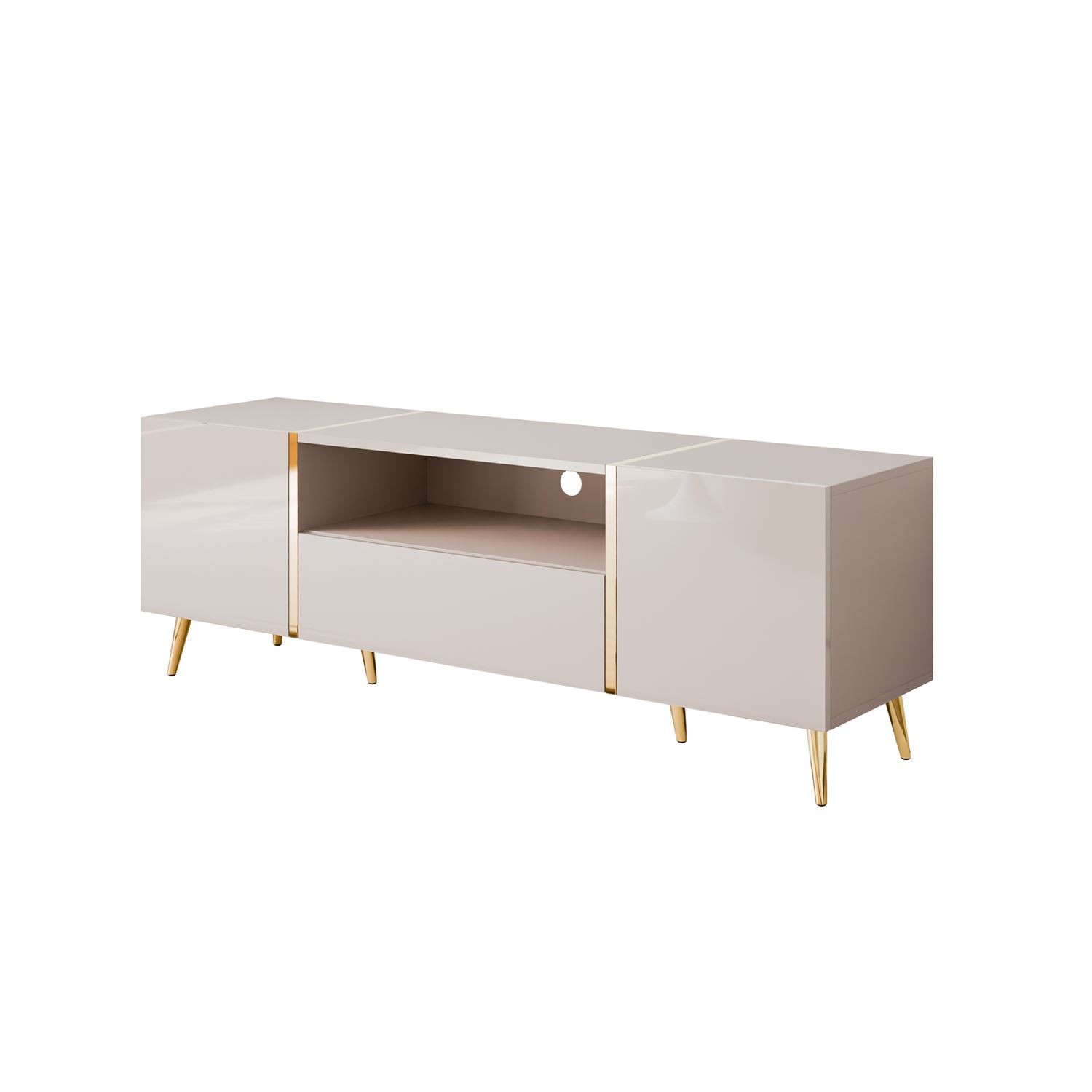 Szafka RTV ONYX 158 cm kaszmir na złotych nóżkach wysoki połysk