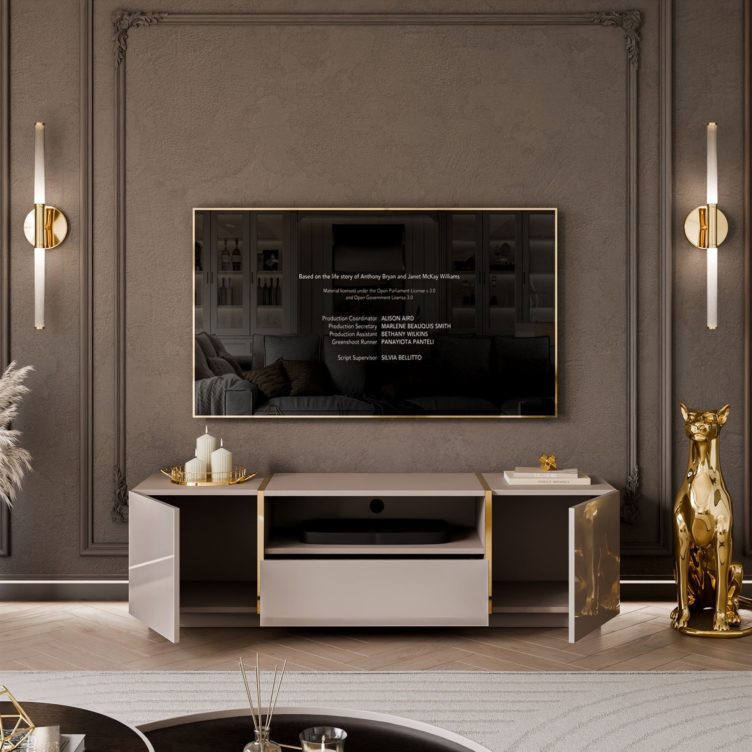 Szafka RTV ONYX kaszmir wysoki połysk 158 cm
