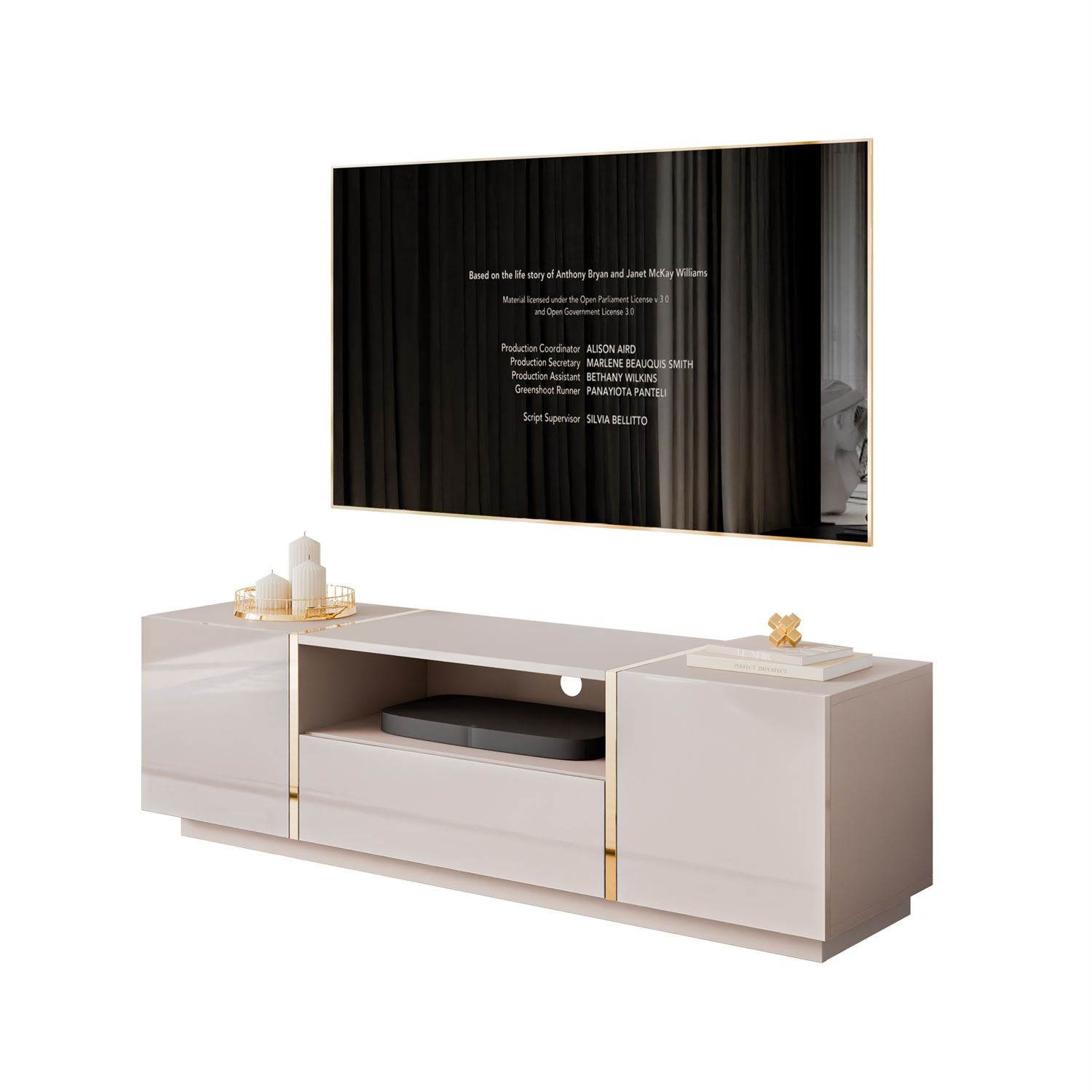 Szafka RTV ONYX kaszmir wysoki połysk 158 cm