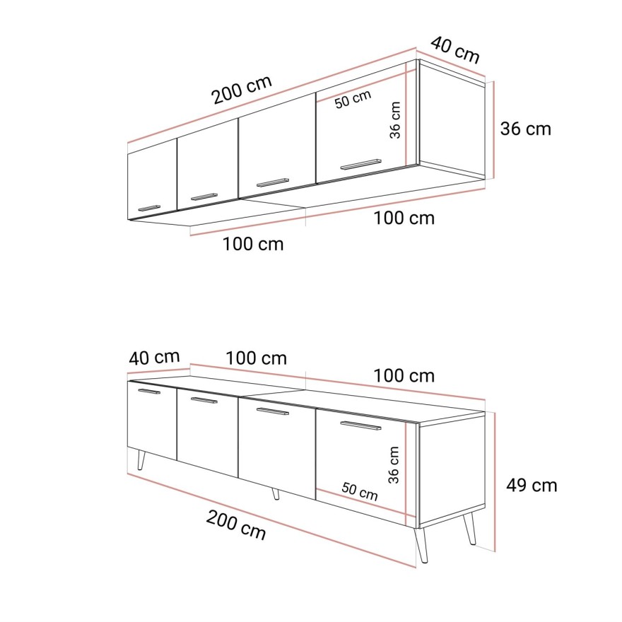 Meblościanka RTV AURA KASZMIR na wysokich nóżkach
