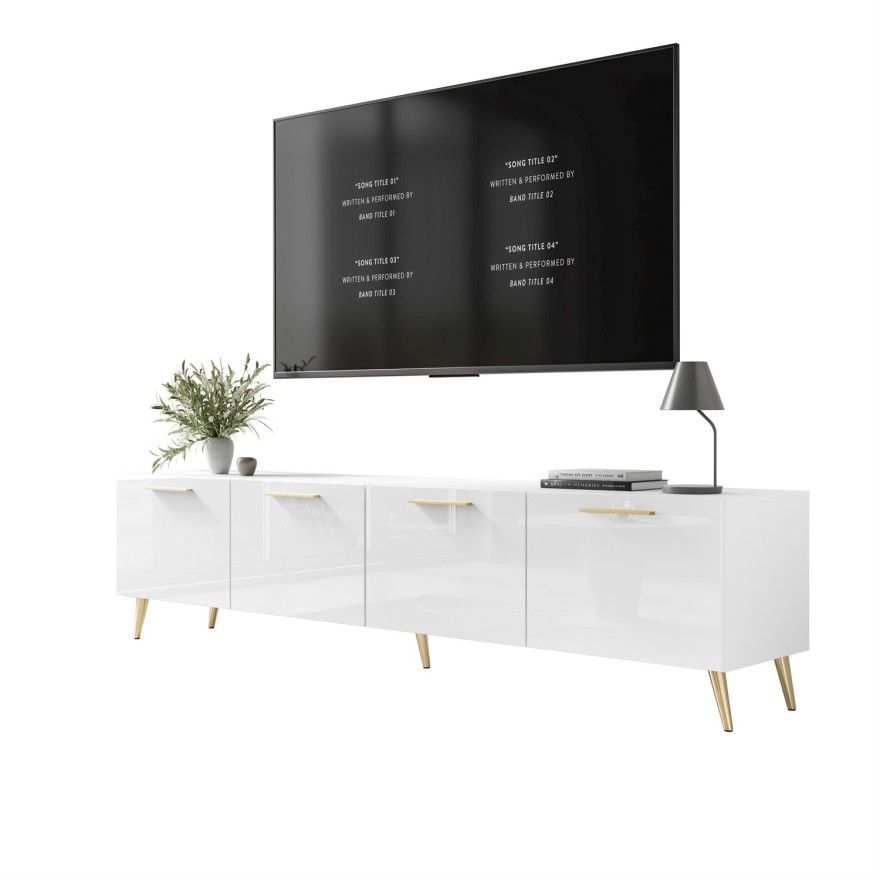 Szafka RTV BIAŁA AURA 200 cm z uchwytami