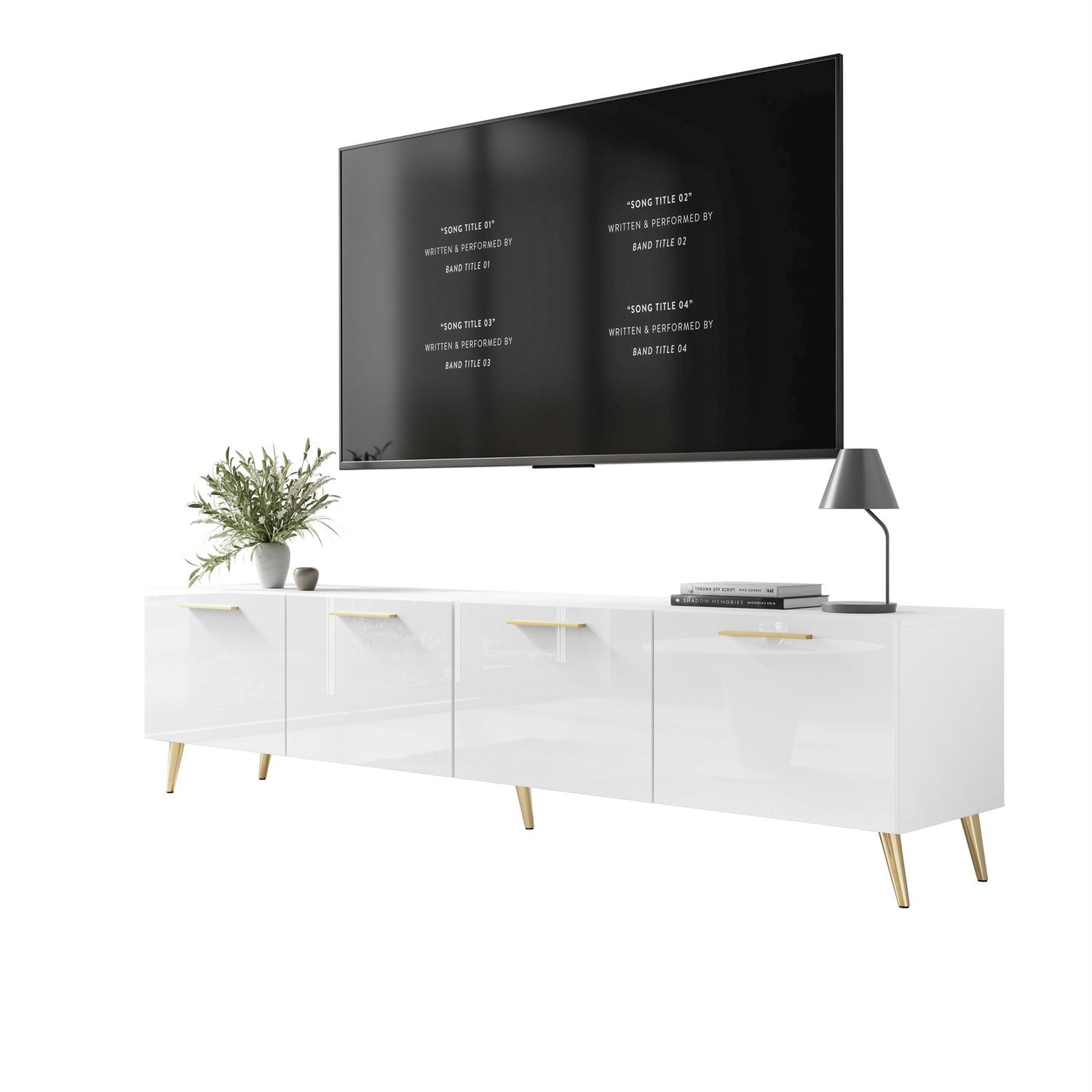 Szafka RTV BIAŁA AURA 200 cm z uchwytami